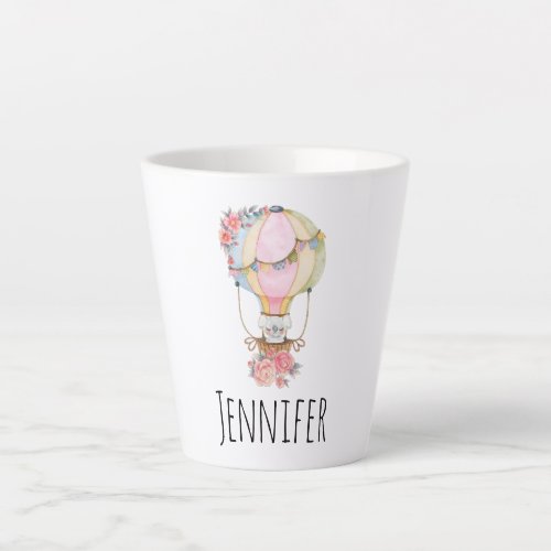 Cute Hot Air Balloon with Bear Watercolor  Latte Mug