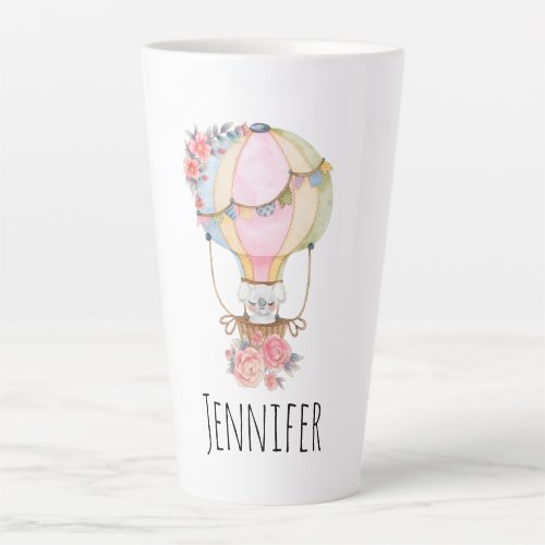 Cute Hot Air Balloon with Bear Watercolor  Latte Mug