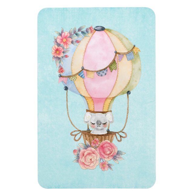Cute Hot Air Balloon with Bear Watercolor Magnet (Vertical)