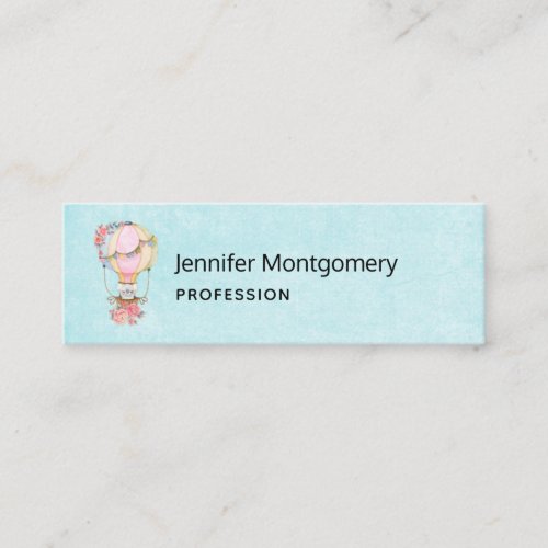 Cute Hot Air Balloon with Bear Watercolor Mini Business Card