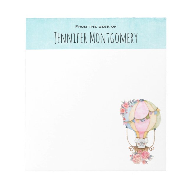 Cute Hot Air Balloon with Bear Watercolor Notepad (Front)