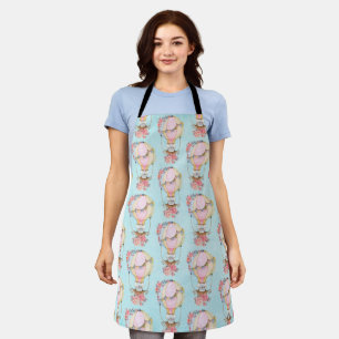 Cute Hot Air Balloon with Bear Watercolor Pattern Apron