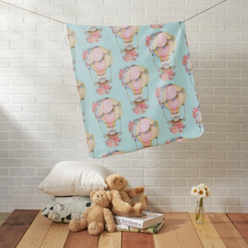 Cute Hot Air Balloon with Bear Watercolor Pattern Baby Blanket