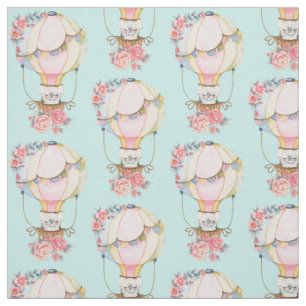 Cute Hot Air Balloon with Bear Watercolor Pattern Fabric