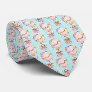 Cute Hot Air Balloon with Bear Watercolor Pattern Neck Tie