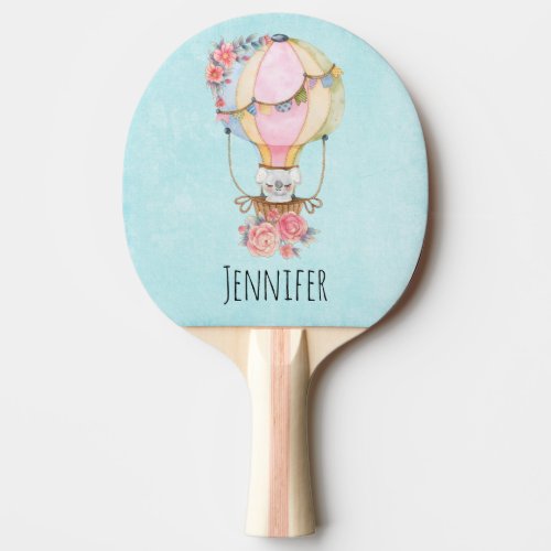 Cute Hot Air Balloon with Bear Watercolor  Ping Pong Paddle