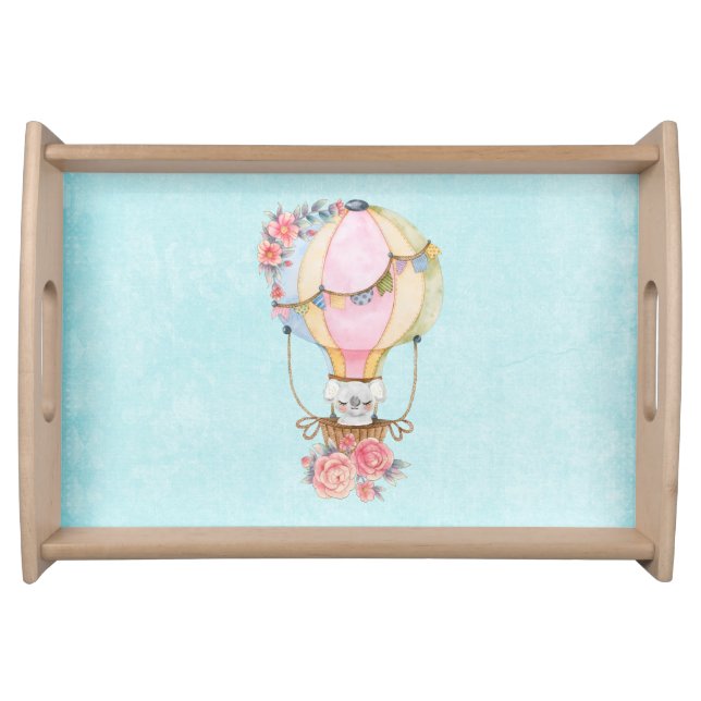 Cute Hot Air Balloon with Bear Watercolor  Serving Tray (Front)