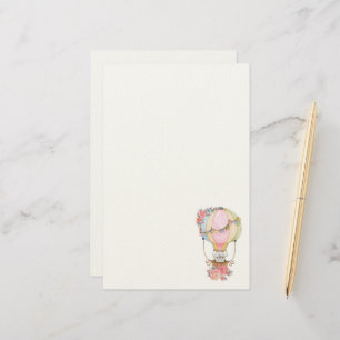 Cute Hot Air Balloon with Bear Watercolor Statione Stationery