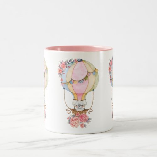 Cute Hot Air Balloon with Bear Watercolor Two_Tone Coffee Mug