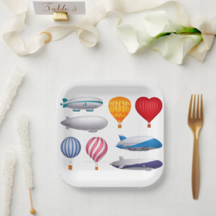  Cute Hot Air Balloons and Airships Cartoon Party  Paper Plates