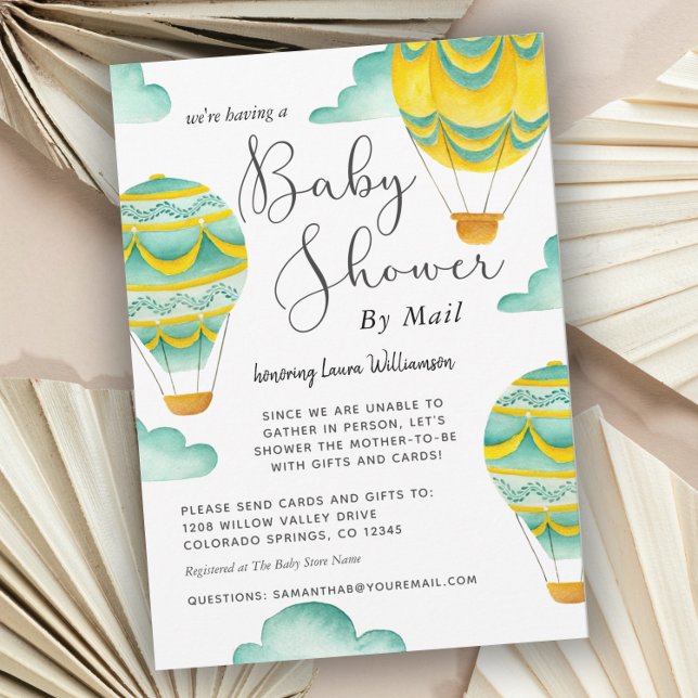 Cute Hot Air Balloons Baby Shower by Mail Invitation