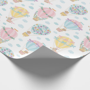 Cute Hot Air Balloons with animals, bows & flowers Wrapping Paper