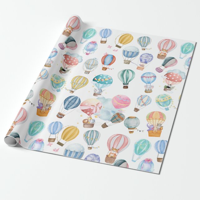 Cute Hot Air Balloons  Wrapping Paper (Unrolled)