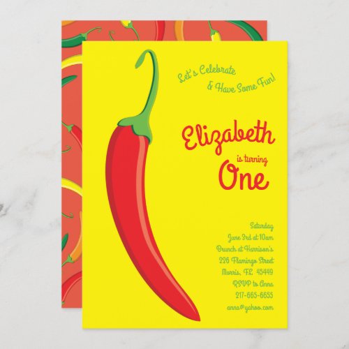 Cute Hot Chili Pepper Kids 1st Birthday Party Invitation