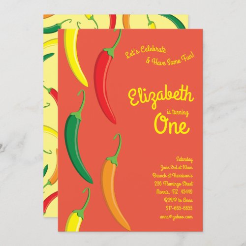 Cute Hot Chili Pepper Kids 1st Birthday Party Invitation