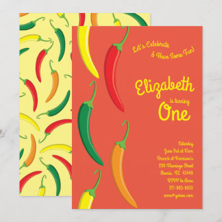 Cute Hot Chili Pepper Kids 1st Birthday Party Invitation