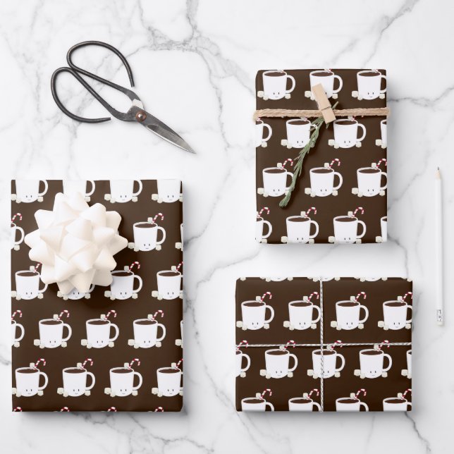 Cute Hot Chocolate Brown Christmas Wrapping Paper Sheets (Front)