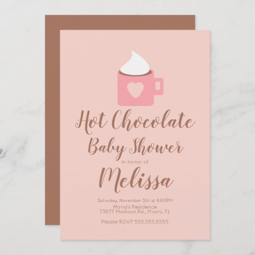 Cute Hot Chocolate Campfire Mug Girl Baby Shower Invitation