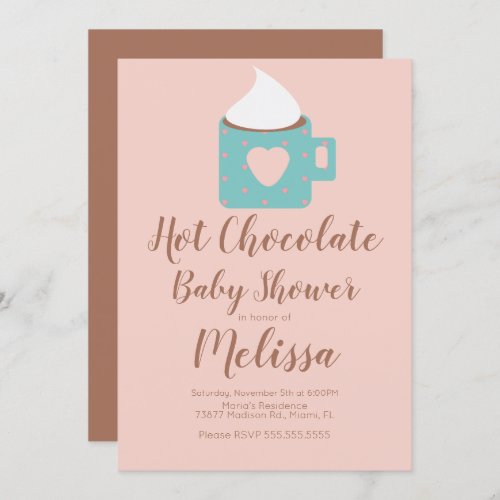 Cute Hot Chocolate Campfire Mug Girl Baby Shower Invitation