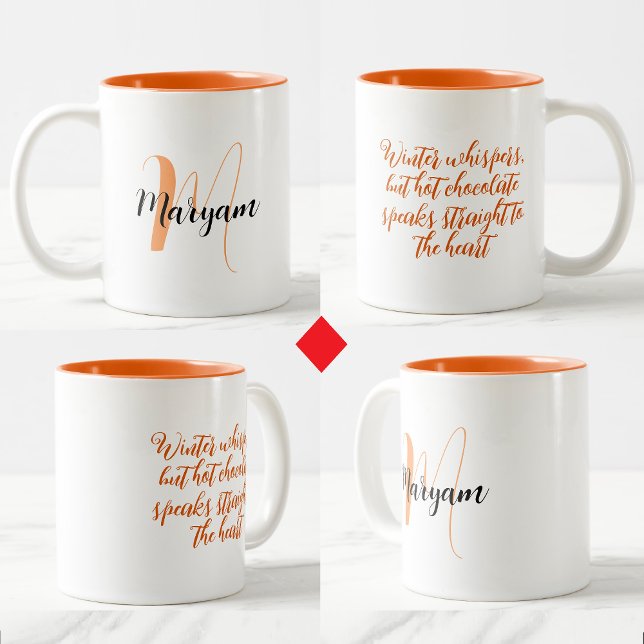Cute Hot Chocolate Mug with Name & Initial & Quote (Unique gift for winter)
