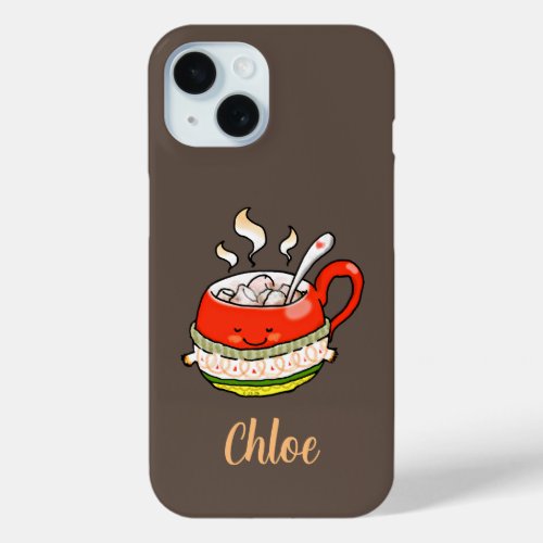cute hot cocoa mug add your name iPhone 15 case
