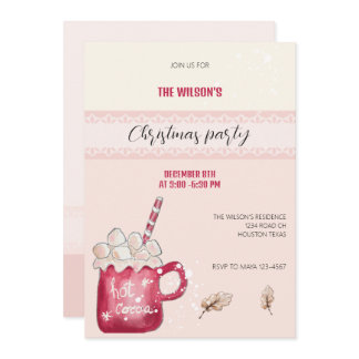 Cute Hot Cocoa Mug Illustration Watercolor Art Invitation