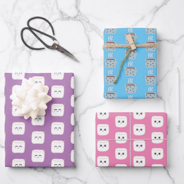 Cute Hot Cocoa With Marshmallows  Wrapping Paper Sheets (Front)