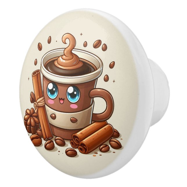 Cute hot coffee lovers  ceramic knob (Right)