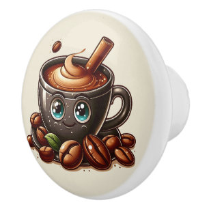Cute hot coffee lovers ceramic knob