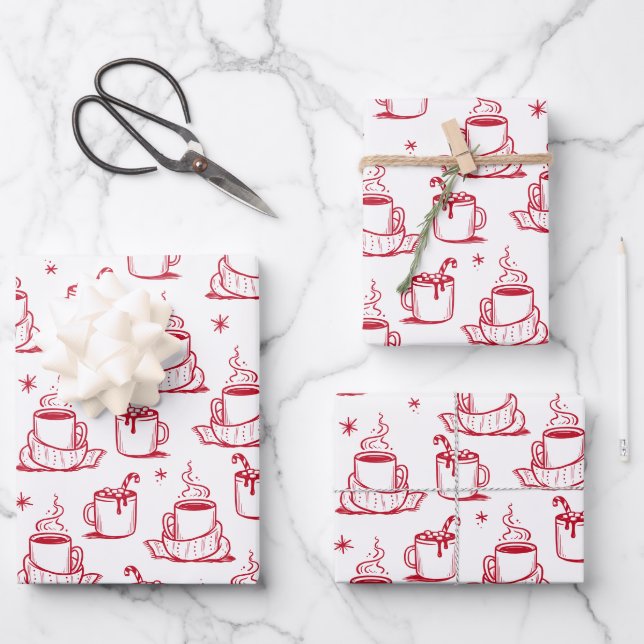 Cute Hot Coffee Seamless Pattern White Background Wrapping Paper Sheets (Front)