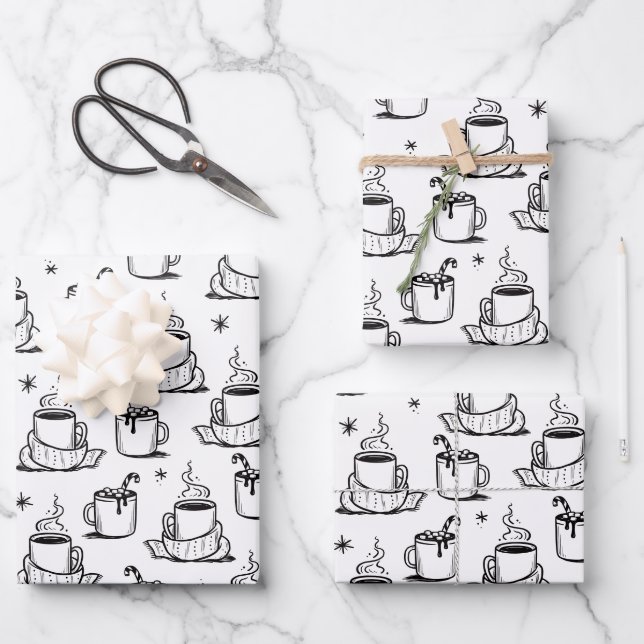 Cute Hot Coffee Seamless Pattern Wrapping Paper Sheets (Front)