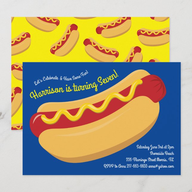 Cute Hot Dog Kids Birthday Party Cook Out Invitation (Front/Back)