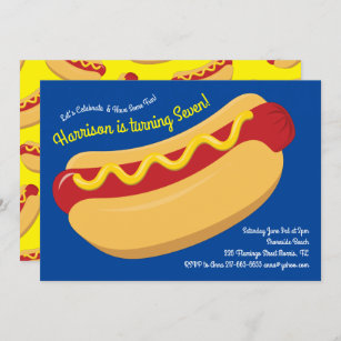 Cute Hot Dog Kids Birthday Party Cook Out Invitation