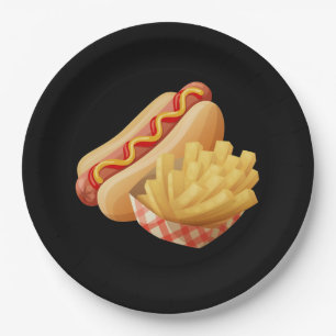 Cute hot dogs and french fries paper plates