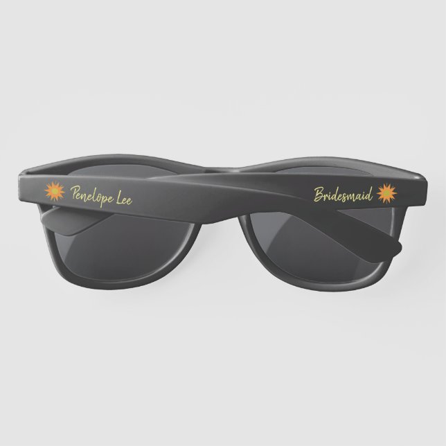 Cute Hot Orange Summer Sun Bridesmaid with Name Sunglasses (Back)