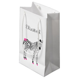Cute Hot Pink and Black Girly Zebra With Name Small Gift Bag