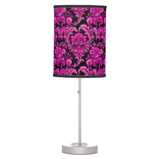cute hot pink and black tiled pattern table lamp (Front)