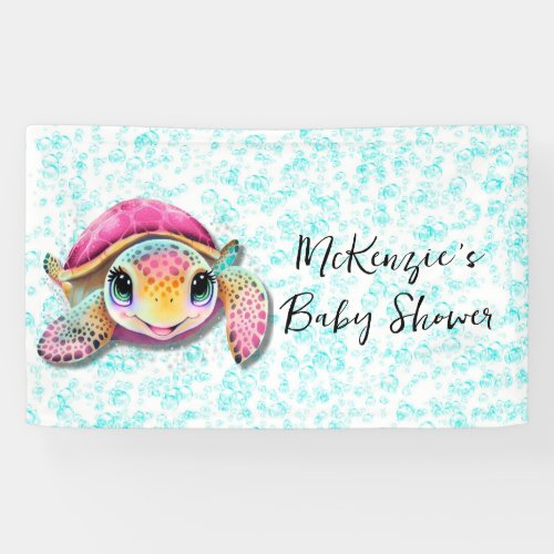 Cute Hot Pink and Teal Turtle Girl Baby Shower Banner