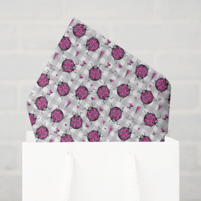 Cute Hot Pink & Black Ladybug Drawing Pattern Kids Tissue Paper (Gift Bag)