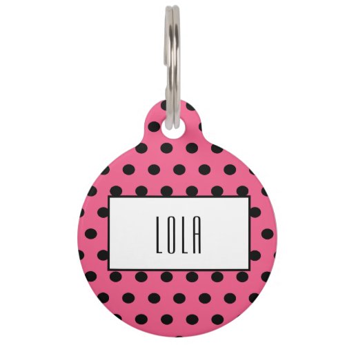 Cute Hot pink  Black polka dot Pet ID Tag