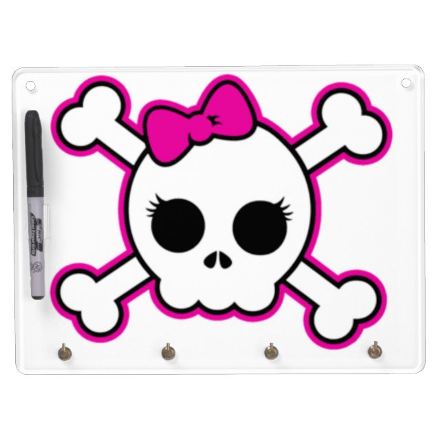 Cute Hot Pink Bow Skull Dry Erase Board With Keychain Holder (Front)