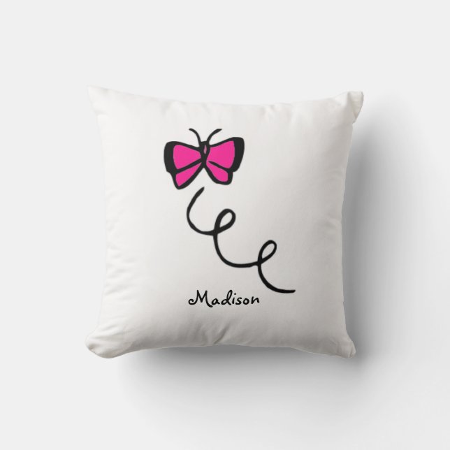 Cute Hot Pink Butterfly Throw Pillow (Front)