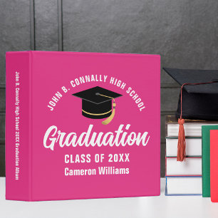 Cute Hot Pink Custom 2025 Graduation Photo Album 3 Ring Binder