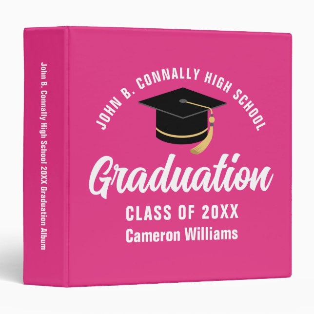 Cute Hot Pink Custom 2025 Graduation Photo Album 3 Ring Binder (Front/Spine)