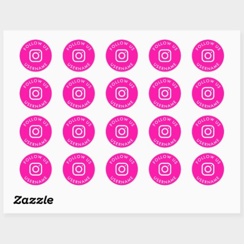 cute hot pink custom instagram social media classic round sticker
