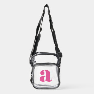 Cute Hot Pink Custom Monogram Retro Lettering Clear Crossbody Bag