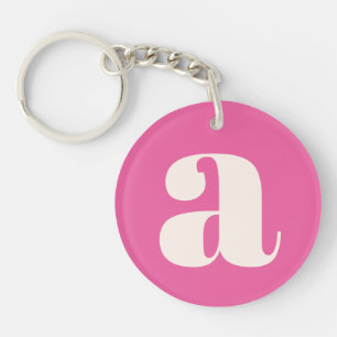 Cute Hot Pink Custom Monogram Retro Lettering Keychain