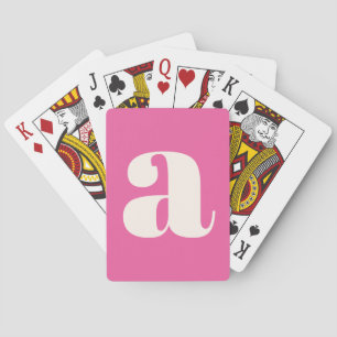 Cute Hot Pink Custom Monogram Retro Lettering Poker Cards