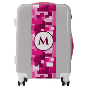 Cute Hot Pink Digital Camo Pattern with Monogram Luggage