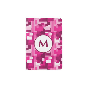 Cute Hot Pink Digital Camo Pattern with Monogram Passport Holder